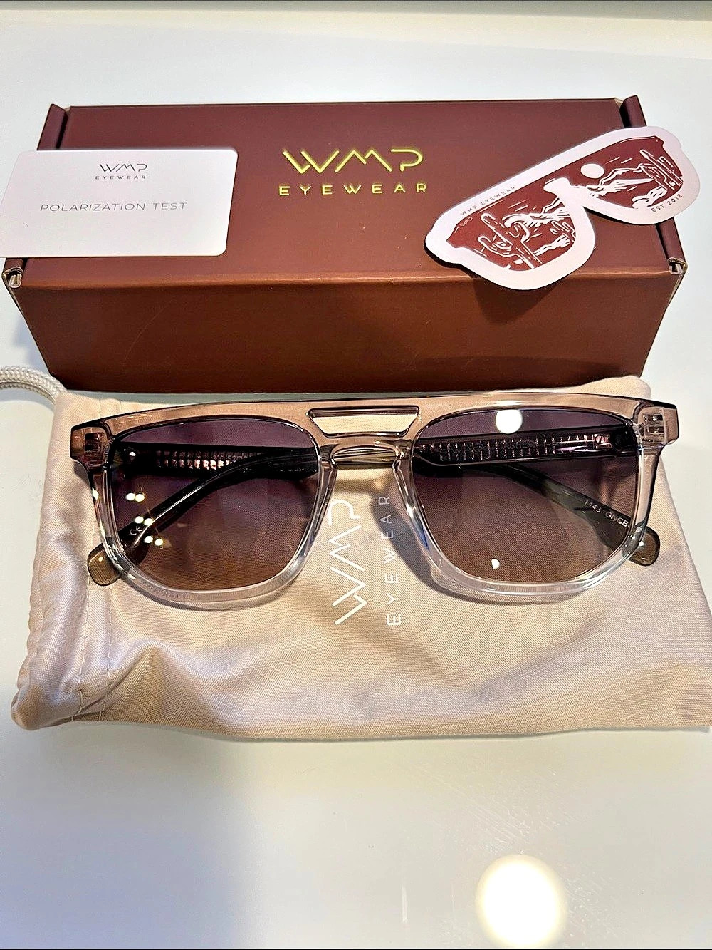 WMP Eyewear Emerson Crystal Gray Polarized Square Sunglasses